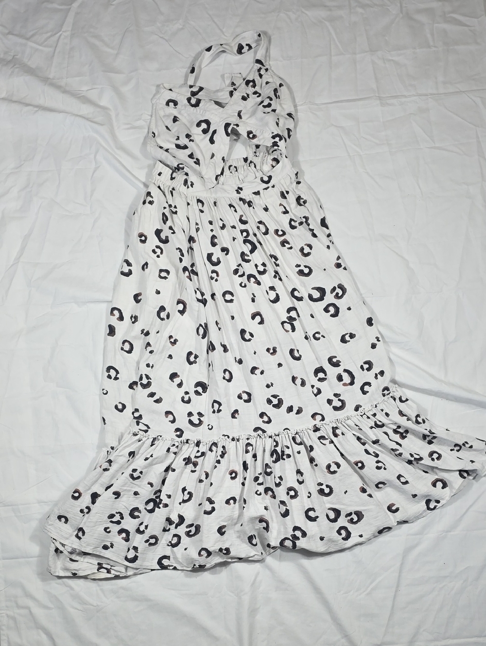 Dolce Vita leopard print cut-out ruffle hem maxi dress in white